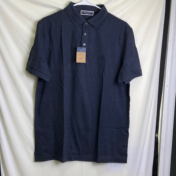 Charles Tyrwhitt Navy Blue Melange Short Sleeve Pique Polo Shirt